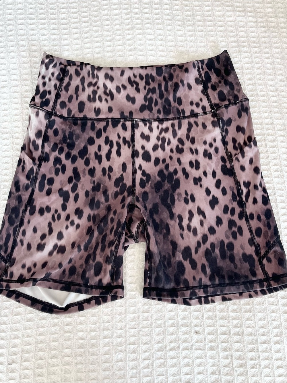Fabletics Mauve and Black Leopard Bike Shorts large